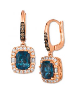 Chocolatier® Deep Sea Blue Topaz (2-1/2 ct. t.w.) & Diamond (1/2 ct. t.w.) Drop Earrings in 14k Rose Gold