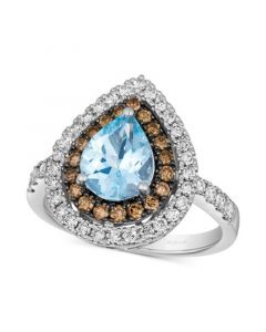 Sea Blue Aquamarine (1 ct. t.w.) & Diamond (7/8 ct. t.w.) Teardrop Halo Ring in 14k White Gold