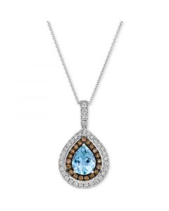 Sea Blue Aquamarine® (1 ct. t.w.) & Diamond (5/8 ct. t.w.) Teardrop Halo Pendant Necklace in 14k White Gold, 18" + 2" extender