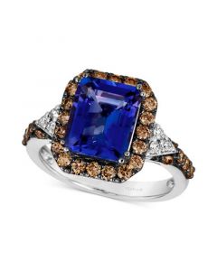 Couture Blueberry Tanzanite (3 ct. t.w.), Chocolate Diamonds (5/8 ct. t.w.) & Nude Diamonds (1/10 ct. t.w.) Square Halo Ring in Platinum