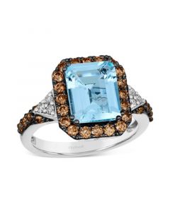 Couture Sea Blue Aquamarine (2-1/2 ct. t.w.), Chocolate Diamonds (5/8 ct. t.w.) & Nude Diamonds (1/10 ct. t.w.) Square Halo Ring in Platinum