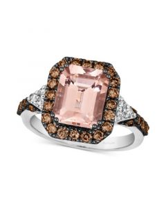 Couture Peach Morganite (2-1/2 ct. t.w.), Chocolate Diamonds (5/8 ct. t.w.) & Nude Diamonds (1/10 ct. t.w.) Square Halo Ring in Platinum