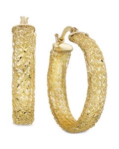 Textured Weave Small Hoop Earrings in 10k Gold, 20mm