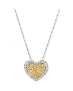 Sunny Yellow Diamond (1/5 ct. t.w.) & Vanilla Diamond (1/5 ct. t.w.) Heart 18" Pendant Necklace in Platinum & 18k Gold