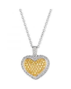 Sunny Yellow Diamond (3/8 ct. t.w.) & Vanilla Diamond (1/4 ct. t.w.) Heart 18" Pendant Necklace in Platinum & 18K Gold