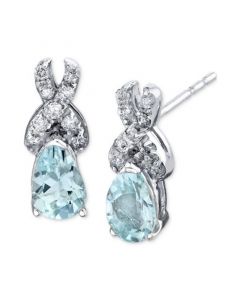 Aquamarine (3/4 ct. t.w. ) & Diamond (1/8 ct. t.w. ) Stud Earrings in 14k White Gold