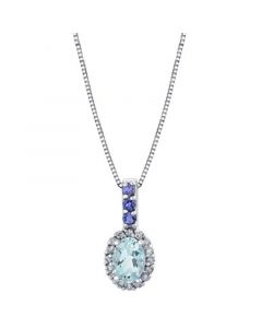 Aquamarine (3/4 ct. t.w.), Iolite (1/6 ct. t.w.) & Diamond (1/6 ct. t.w.) Halo 18" Pendant Necklace in 14k White Gold