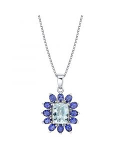 Aquamarine (2 ct. t.w.) & Iolite (1-3/4 ct. t.w.) Flower 18" Pendant Necklace in Sterling Silver