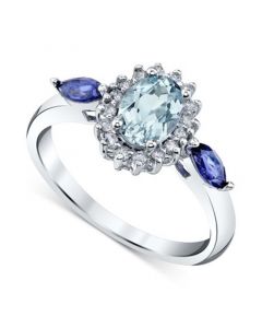 Aquamarine (3/4 ct. t.w.) & Iolite (1/3 ct. t.w. ) & Diamond (1/6 ct. t.w.) Ring in 14k White Gold