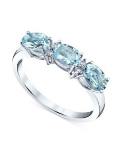 Aquamarine (1-1/5 ct. t.w. ) & Diamond (1/20 ct. t.w.) Ring in 14k White Gold