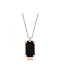 Mens Stainless Steel Rose Gold Black Carbon Fiber Necklace