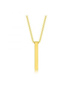 Mens Stainless Steel Vertical Bar Necklace - Gold Plated