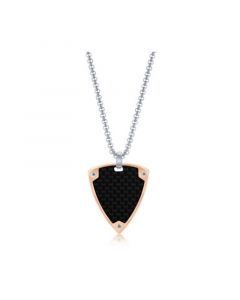 Mens Stainless Steel Black Carbon Fiber Rose Gold Border Triangle Necklace