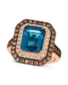 Deep Sea Blue Topaz (5 ct. t.w.), Chocolate Diamonds (3/4 ct. t.w.) & Nude Diamonds (1/4 ct. t.w.) Ring set in 14k Rose Gold