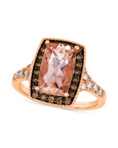 Peach Morganite (2-1/3 ct. t.w.) & Diamond (3/8 ct. t.w.) Halo Statement Ring in 14k Rose Gold