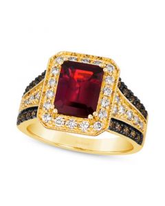 Pomegranate Garnet (2-1/2 ct. t.w.) & Diamond (3/4 ct. t.w.) Halo Multirow Ring in 14k Gold