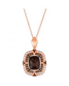 Chocolate Quartz (3-1/2 ct. t.w.) & Diamond (3/4 ct. t.w.) Double Halo Pendant Necklace in 14k Rose Gold, 18" + 2" extender