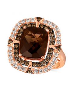 Chocolate Quartz (4-3/4 ct. t.w.) & Diamond (1 ct. t.w.) Double Halo Ring in 14k Rose Gold