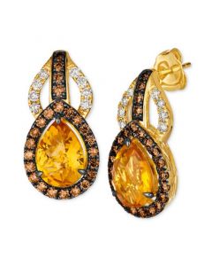 Cinnamon Citrine (1-1/2 ct. t.w.) & Diamond (1-1/6 ct. t.w.) Pear Drop Earrings in 14k Gold