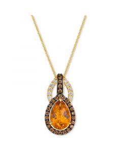 Cinnamon Citrine (2-3/4 ct. t.w.) & Diamond (5/8 ct. t.w.) Double Teardrop Pendant Necklace in 14k Gold, 18" + 2" extender