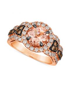 Peach Morganite (1-1/2 ct. t.w.) & Diamond (1-1/20 ct. t.w.) Halo Statement Ring in 14k Rose Gold