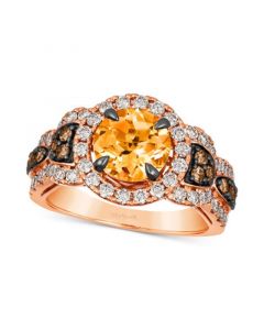 Cinnamon Citrine (1-7/8 ct. t.w.) & Diamond (1-1/20 ct. t.w.) Halo Ring in 14k Rose Gold