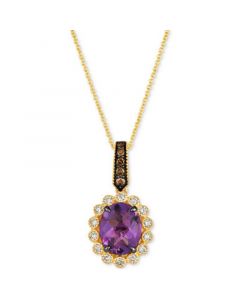 Grape Amethyst (2-1/3 ct. t.w.) & Diamond (1/3 ct. t.w.) Oval Halo Pendant Necklace in 14k Gold, 18" + 2" extender