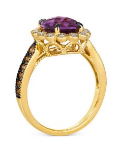 Grape Amethyst (2-1/2 ct. t.w.), Chocolate Diamonds (1/4 ct. t.w.) & Nude Diamonds (1/4 ct. t.w.) Oval Halo Ring in 14k Gold