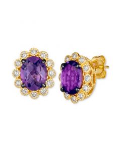 Grape Amethyst (3-5/8 ct. t.w.) & Nude Diamonds (1/2 ct. t.w.) Oval Halo Stud Earrings in 14k Gold