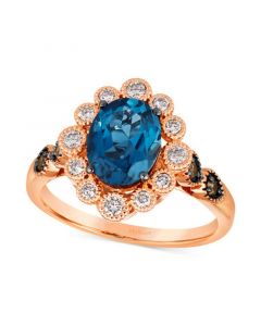 Deep Sea Blue Topaz (1-3/4 ct. t.w.) & Diamond (3/8 ct. t.w.) Halo Ring in 14k Rose Gold