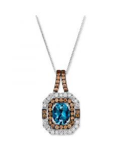 Deep Sea Blue Topaz (1-3/4 ct. t.w.) & Diamond (1-1/10 ct. t.w.) Halo Pendant Necklace in 14k White Gold, 18" + 2" extender