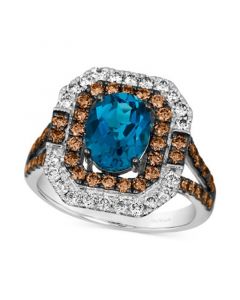 Deep Sea Blue Topaz (1-3/4 ct. t.w.) & Diamond (1-1/4 ct. t.w.) Halo Ring in 14k White Gold