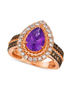 Grape Amethyst (1-5/8 ct. t.w.), Chocolate Diamonds (1/2 ct. t.w.) & Nude Diamonds (1/2 ct. t.w.) Pear-Shape Ring in 14k Rose Gold