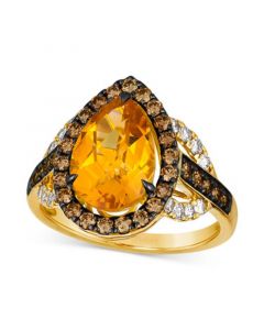 Cinnamon Citrine (2-7/8 ct. t.w.) & Diamond (7/8 ct. t.w.) Pear Halo Statement Ring in 14k Gold