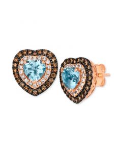 Sea Blue Aquamarine (1-3/8 ct. t.w.) & Diamond (3/4 ct. t.w.) Heart Stud Earrings in 14k Rose Gold