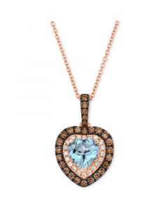 Sea Blue Aquamarine (1-1/10 ct. t.w.) & Diamond (5/8 ct. t.w.) Heart Halo Pendant Necklace in 14k Rose Gold, 18" + 2" extender