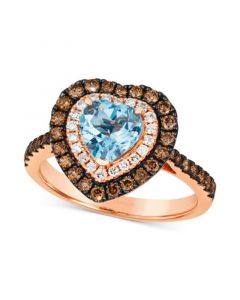 Sea Blue Aquamarine (1-1/10 ct. t.w.) & Diamond (5/8 ct. t.w.) Heart Halo Ring in 14k Rose Gold