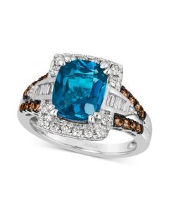 Chocolatier® Deep Sea Blue Topaz (2-1/2 ct. t.w.) & Diamond (5/8 ct. t.w.) Halo Ring in 14k White Gold