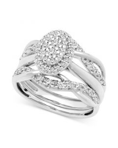 Diamond Oval Halo Cluster Intertwined Bridal Set (1/2 ct. t.w.) in 14k White Gold