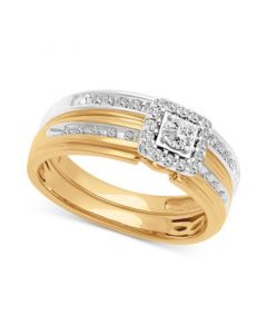 Diamond Square Halo Cluster Bridal Set (3/8 ct. t.w.) in 14k Two-Tone Gold