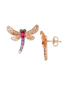 Passion Ruby (3/8 ct. t.w.), Strawberry Ombré (1/5 ct. t.w.), Nude Diamonds (1/8 ct. t.w.), White Sapphire (1/20 ct. t.w.) & Chocolate Diamonds Accent Dragonfly Drop Earrings in 14k Rose Gold