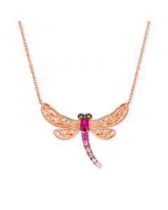 Multi-Gemstone (3/8 ct. t.w.) & Diamond (1/6 ct. t.w.) Dragonfly Pendant Necklace in 14k Rose Gold, 18" + 2" extender