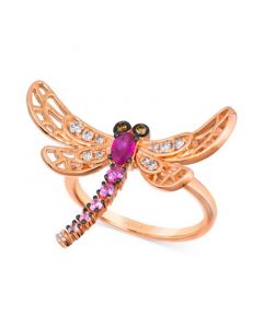 Multi-Gemstone (3/8 ct. t.w.) & Diamond (1/6 ct. t.w.) Dragonfly Ring in 14k Rose Gold