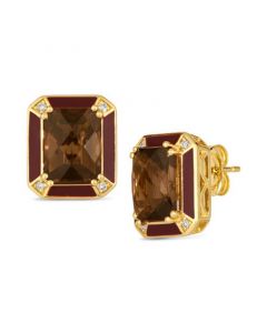 Chocolate Quartz (4 ct. t.w.) & Nude Diamonds (1/20 ct. t.w.) Stud Earrings in 14k Gold