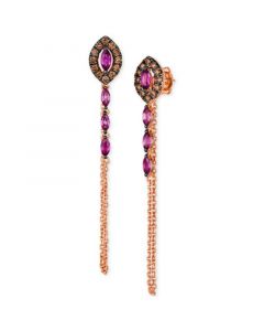 Chocolatier Raspberry Rhodolite (3/4 ct. t.w.) & Chocolate Diamonds (3/8 ct. t.w.) Linear Drop Earrings in 14k Rose Gold