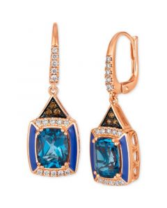 Deep Sea Blue Topaz (4-1/2 ct. t.w.), Nude Diamonds (1/3 ct. t.w.) & Chocolate Diamonds (1/10 ct. t.w.) Drop Earrings in 14k Rose Gold