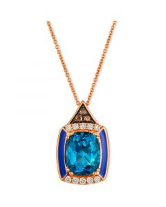 Deep Sea Blue Topaz (2-1/2 ct. t.w.), Nude Diamonds (1/6 ct. t.w.) & Chocolate Diamonds (1/20 ct. t.w.) Adjustable Pendant Necklace in 14k Rose Gold, 18" + 2" extender