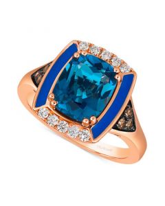 Deep Sea Blue Topaz (2-1/2 ct. t.w.), Nude Diamonds (1/6 ct. t.w.) & Chocolate Diamonds (1/8 ct. t.w.) Statement Ring in 14k Rose Gold