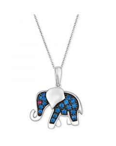 Blueberry Sapphire (3/8 ct. t.w.) & Passion Ruby Accent Elephant Pendant Necklace in 14k White Gold, 18" + 2" extender