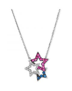 Multi-Gemstone (1/4 ct. t.w.) & Vanilla Diamond (1/10 ct. t.w.) Triple Star 18" Pendant Necklace in 14k White Gold